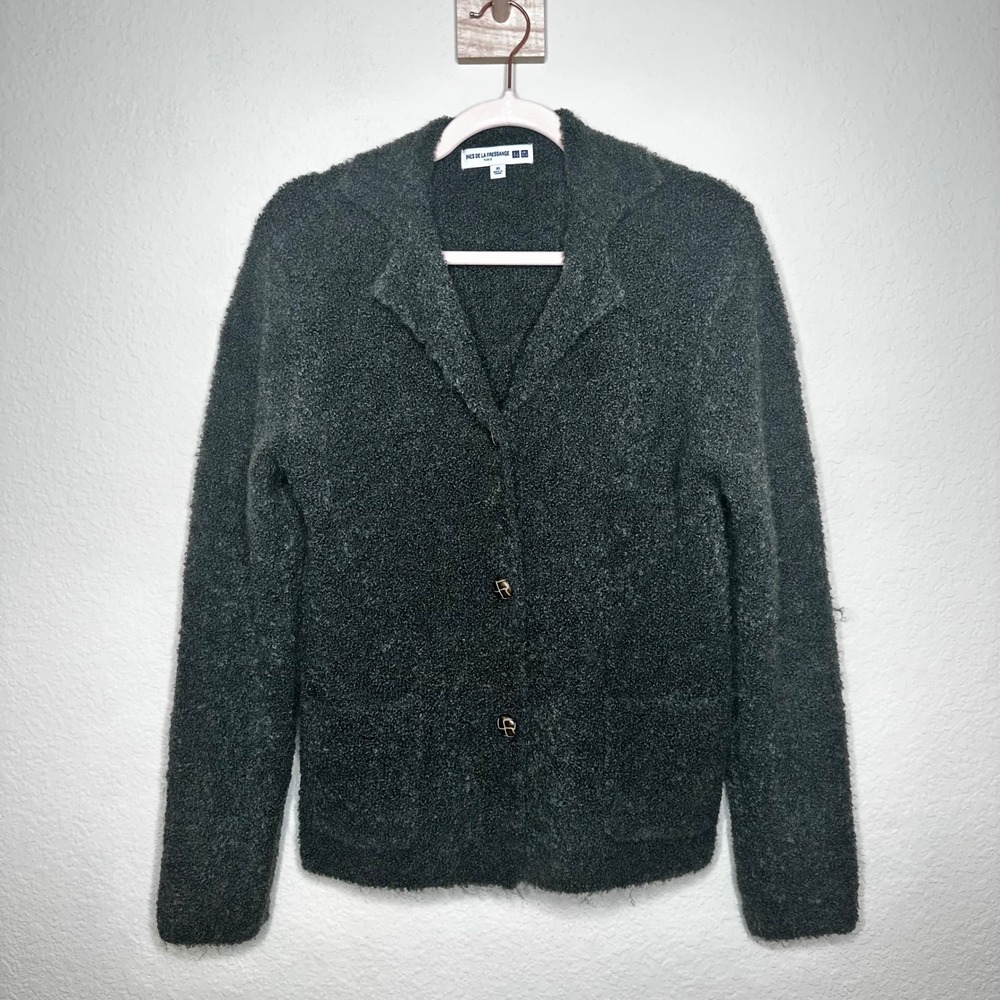 Uniqlo Ines de‎ la Fressange Green Boucle Knit Cardigan Jacket XS 452868